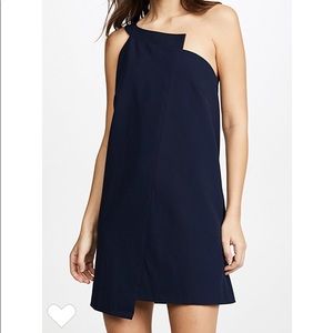 Michelle Mason One Shoulder Shift Dress Navy